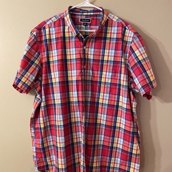 Club Room 3XL Men's button down SS Shirt, Red, yellow, light blue, white color - Picture 1 of 4
